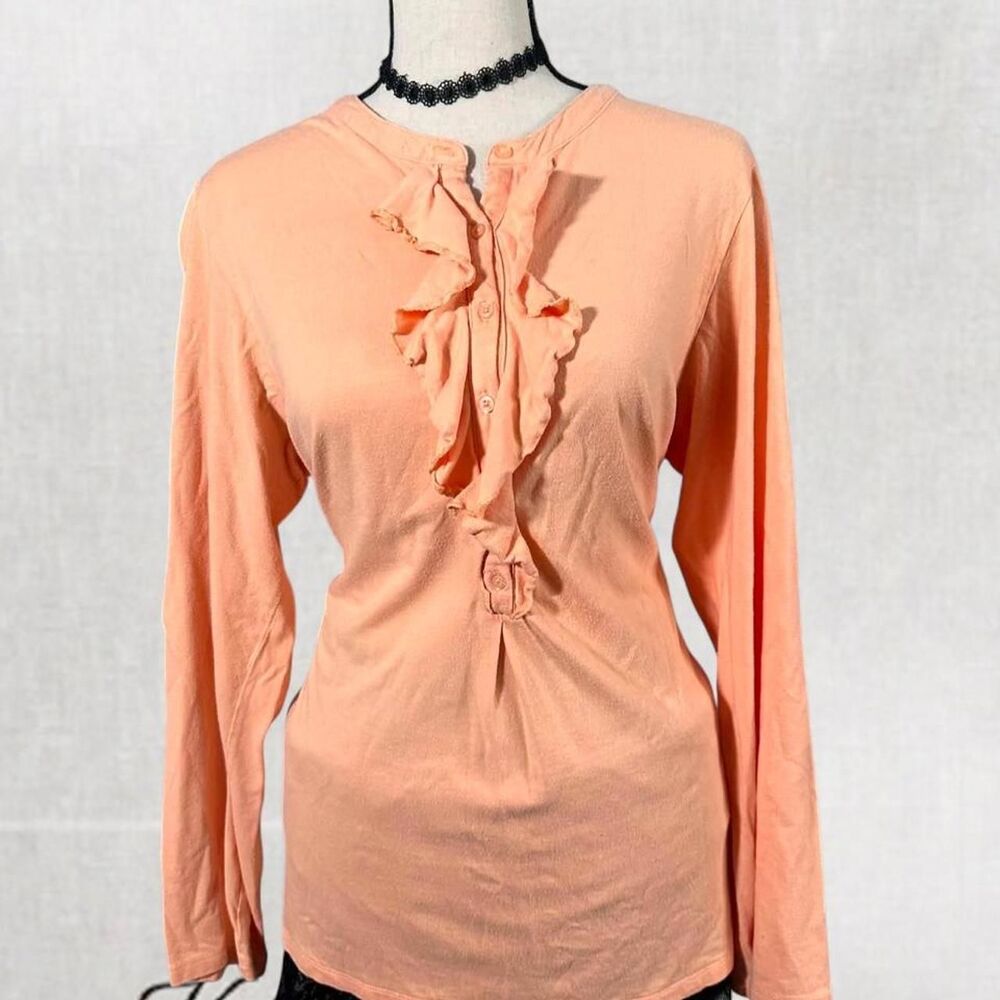 Y2K Coquette Style Peach Ruffled Front Long Sleeve Top